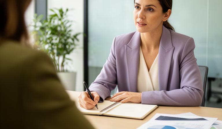 Responsabile della selezione mentre conduce un colloquio professionale in una sala riunioni